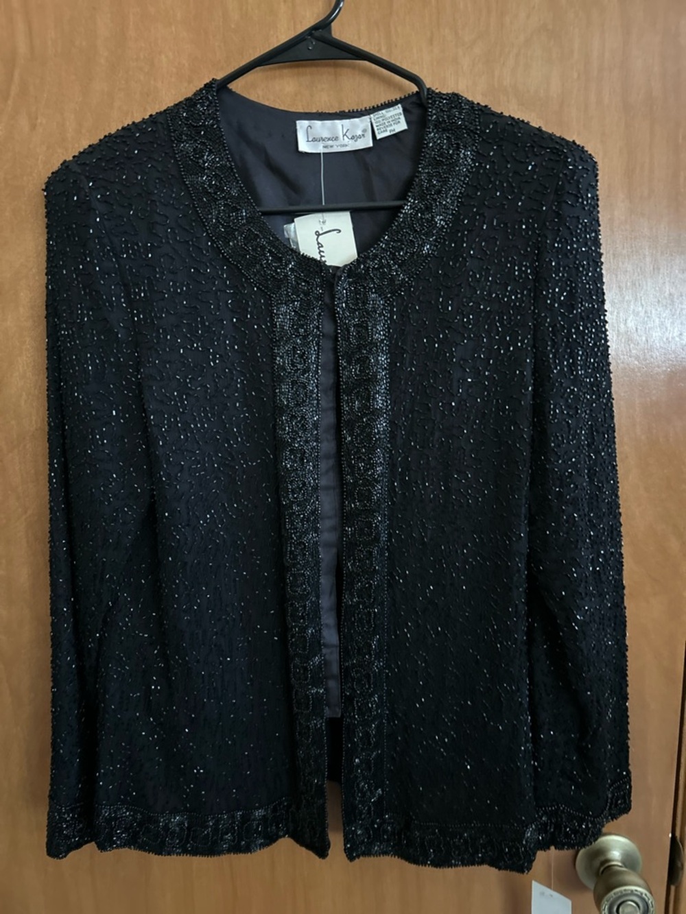 Laurence Kazar Jacket Women's PM Black Evening Beaded 100% Silk Formal Party
